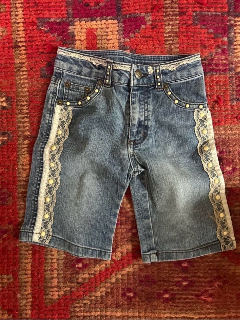 Girls' Blue Denim Lace-Trim Shorts